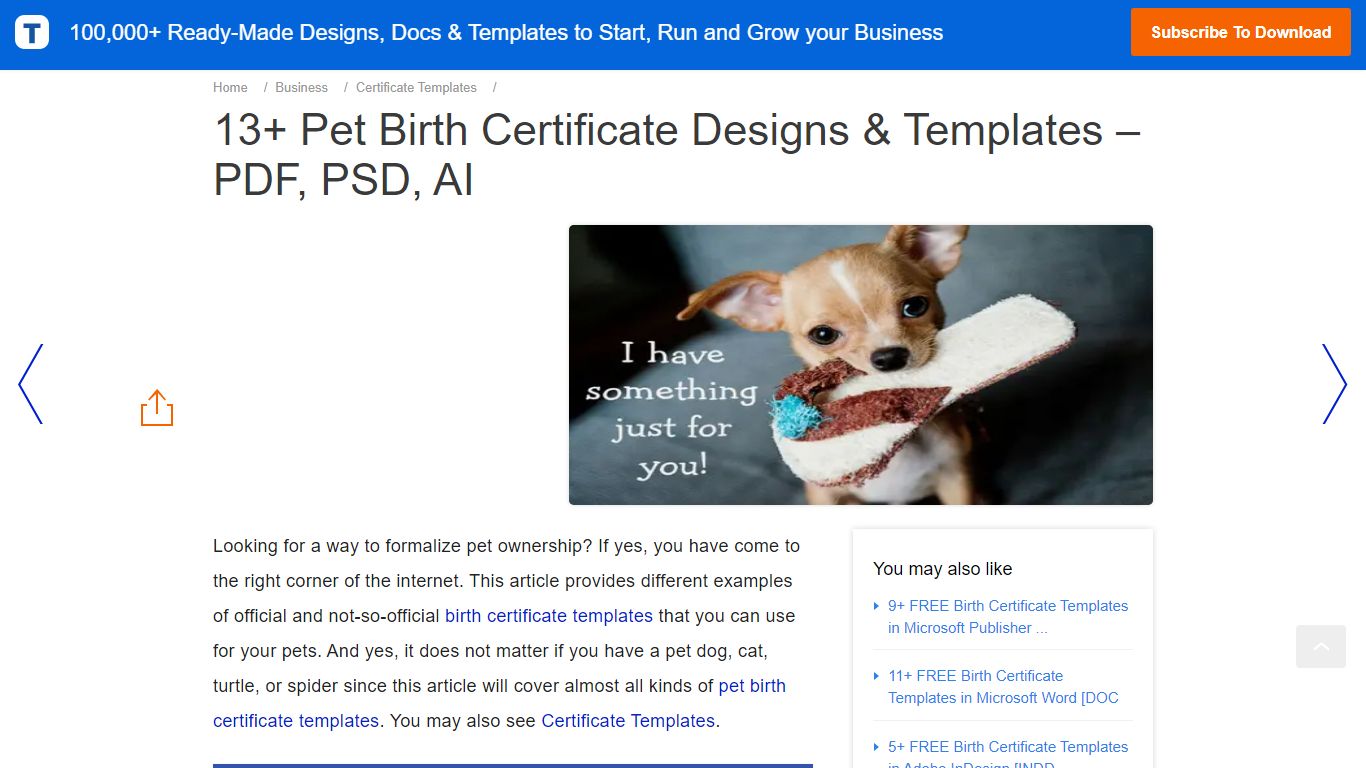 13+ Pet Birth Certificate Designs & Templates – PDF, PSD, AI